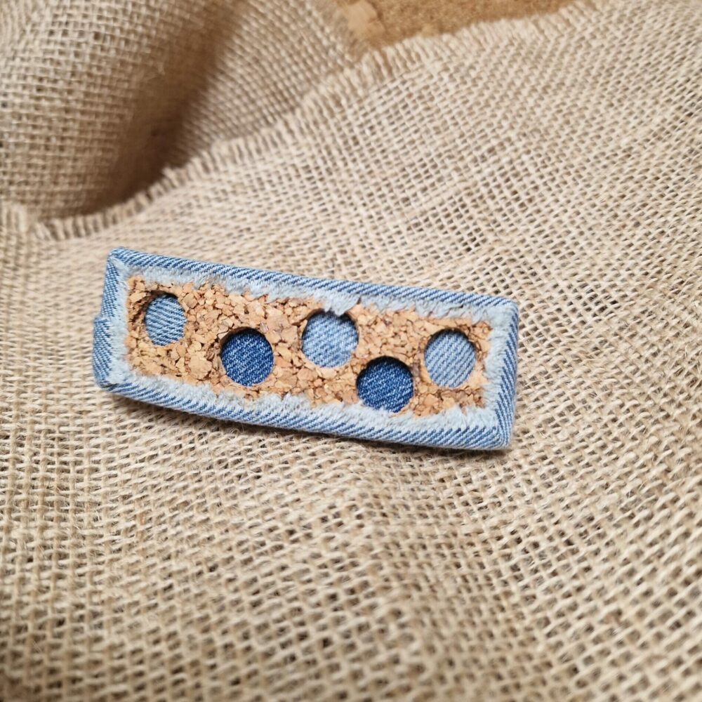 Pince à cheveux liège & jean – 10 cm – attache métal