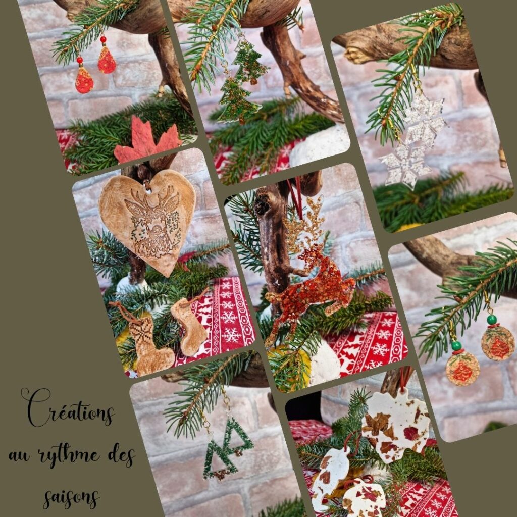 Créations de Noël artisanales Cé’rénité – bijoux, boucles d’oreilles et décorations faites main à partir de matériaux récupérés